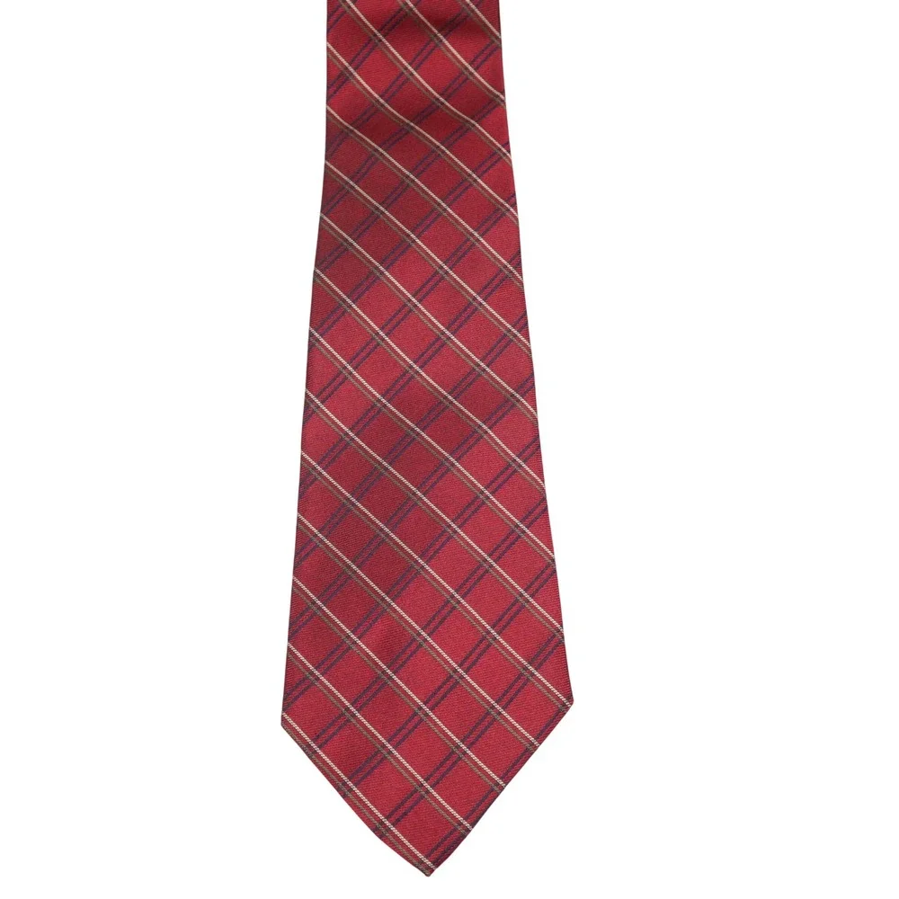 Polo Ralph Lauren Red Tartan Plaid Silk Tie Navy Olive Made‎ by Hand USA Classic